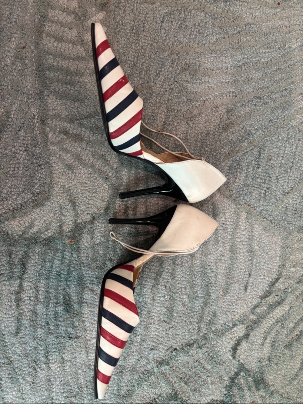 N.Y.L.A. Striped Pointed-Toe Ankle-Strap Pumps - White/Red/Navy - Picture 8 of 8